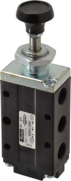 Parker - 0.83 CV Rate, 1/4" NPT Inlet Direct Air 4 Mechanical Spool Valve - 4 Way, 2 Position, 150 Max psi, Button Spring Return - Makers Industrial Supply