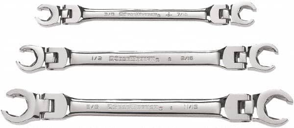 GearWrench - 3 Piece, 3/8" to 11/16", Finger Ratcheting Wrench/Flare Nut Wrench Set - Inch Measurement Standard, Chrome Finish - Makers Industrial Supply