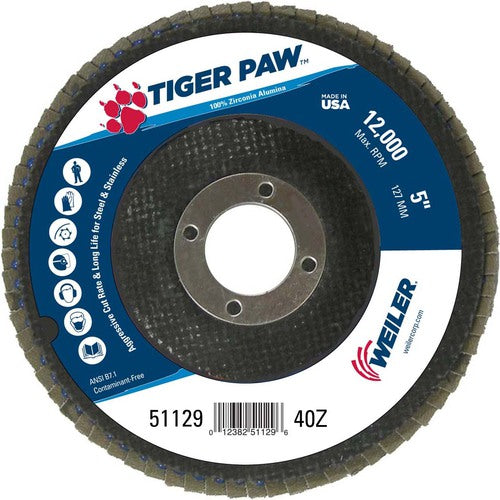 5″ Tiger Paw Abrasive Flap Disc, Flat, Phenolic Backing, 40Z, 7/8″ Arbor Hole - Makers Industrial Supply