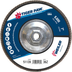 7″ Tiger Paw Abrasive Flap Disc, Flat, Phenolic Backing, 36Z, 5/8″-11 Arbor Hole - Makers Industrial Supply