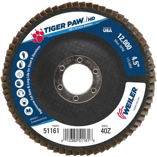 4 1/2″ × 7/8″-40 Grit - T27 Tiger Paw High Density Zirc Flap Disc Phenolic Back - Makers Industrial Supply