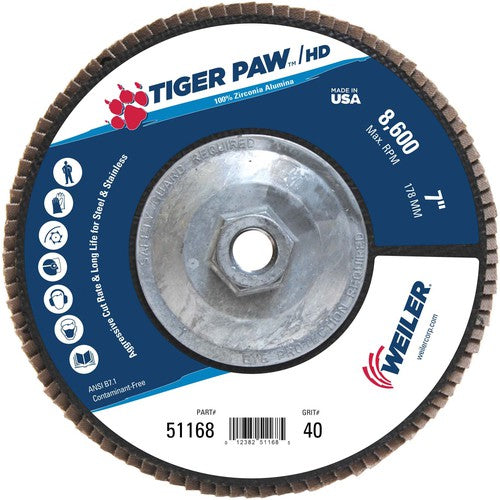 7″ Tiger Paw Super High Density Flap Disc, Flat, Phenolic Backing, 40Z, 5/8″-11 Arbor Hole - Makers Industrial Supply