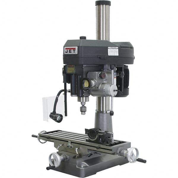 Jet - 1 Phase, 15-7/8" Swing, Variable Speed Pulley Mill Drill Combination - 9-1/2" Table Length x 32-1/4" Table Width, 20-1/2" Longitudinal Travel, 7" Cross Travel, 12 Spindle Speeds, 2 hp, 230 Volts - Makers Industrial Supply