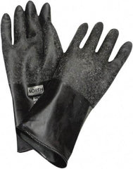 North - Size L (9), 14" Long, 14 mil Thick, Butyl Chemical Resistant Gloves - Rough Finish, Rolled Cuff, Black, FDA Approved - Makers Industrial Supply