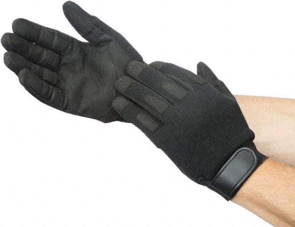 Ability One - Size L Nylon/Spandura General Protection Work Gloves - For Mechanic's & Lifting, Uncoated, Hook & Loop Cuff, Full Fingered, Black, Paired - Makers Industrial Supply