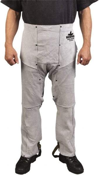 MCR Safety - Size Universal Leather Welding Chaps - No Pockets, 38" Inseam, Gray - Makers Industrial Supply