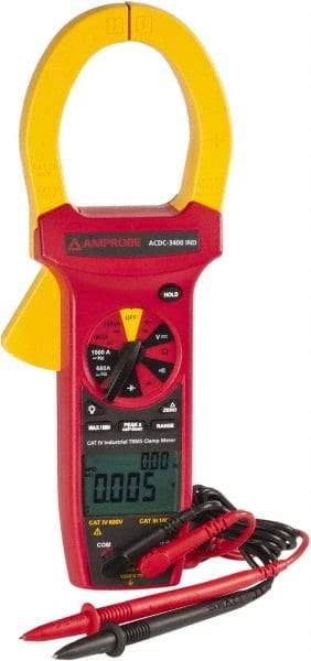 Amprobe - ACDC-3400 IND, CAT IV, CAT III, Digital True RMS Clamp Meter with 2.2441" Clamp On Jaws - 750 VAC, 1000 VDC, 1000 AC/DC Amps, Measures Voltage, Capacitance, Current, Frequency, Resistance - Makers Industrial Supply