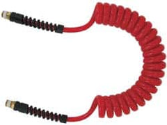 PRO-SOURCE - 5/16" ID, 1/4 Thread, 25' Long, Red Polyurethane Coiled & Self Storing Hose - 185 Max psi, Male Swivel x Male Swivel - Makers Industrial Supply