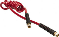 PRO-SOURCE - 5/16" ID, 3/8 Thread, 5' Long, Red Polyurethane Coiled & Self Storing Hose - 185 Max psi, Male Swivel x Male Swivel - Makers Industrial Supply