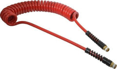 PRO-SOURCE - 5/16" ID, 3/8 Thread, 15' Long, Red Polyurethane Coiled & Self Storing Hose - 185 Max psi, Male Swivel x Male Swivel - Makers Industrial Supply