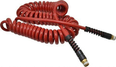 PRO-SOURCE - 5/16" ID, 3/8 Thread, 25' Long, Red Polyurethane Coiled & Self Storing Hose - 185 Max psi, Male Swivel x Male Swivel - Makers Industrial Supply