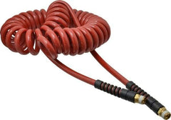 PRO-SOURCE - 3/8" ID, 3/8 Thread, 25' Long, Red Polyurethane Coiled & Self Storing Hose - 200 Max psi, Male Swivel x Male Swivel - Makers Industrial Supply