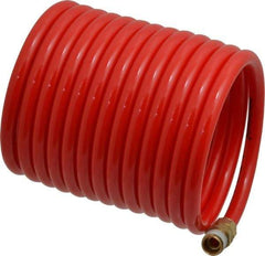 PRO-SOURCE - 1/4" ID, 1/4 Thread, 12' Long, Red Nylon Coiled & Self Storing Hose - 350 Max psi, Male Swivel x Male Swivel - Makers Industrial Supply