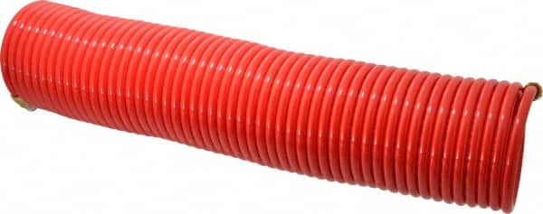 PRO-SOURCE - 1/4" ID, 1/4 Thread, 50' Long, Red Nylon Coiled & Self Storing Hose - 350 Max psi, Male Swivel x Male Swivel - Makers Industrial Supply