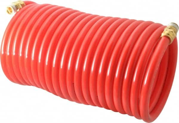 PRO-SOURCE - 3/8" ID, 3/8 Thread, 25' Long, Red Nylon Coiled & Self Storing Hose - 310 Max psi, Male Swivel x Male Swivel - Makers Industrial Supply