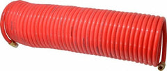 PRO-SOURCE - 3/8" ID, 3/8 Thread, 50' Long, Red Nylon Coiled & Self Storing Hose - 310 Max psi, Male Swivel x Male Swivel - Makers Industrial Supply