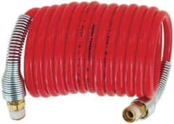 PRO-SOURCE - 3/8" ID, 3/8 Thread, 100' Long, Red Nylon Coiled & Self Storing Hose - 225 Max psi, No Fittings - Makers Industrial Supply