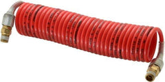 PRO-SOURCE - 1/8" ID, 1/8 Thread, 12' Long, Red Nylon Coiled & Self Storing Hose - 386 Max psi, Male Swivel x Male Swivel - Makers Industrial Supply