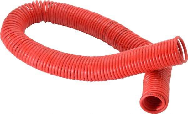 PRO-SOURCE - 1/8" ID, 1/8 Thread, 50' Long, Red Nylon Coiled & Self Storing Hose - 386 Max psi, No Fittings - Makers Industrial Supply