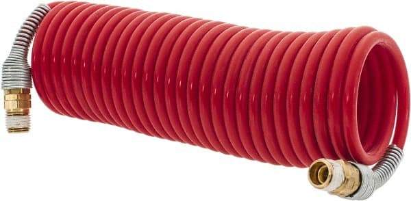 PRO-SOURCE - 3/16" ID, 1/4 Thread, 17' Long, Red Nylon Coiled & Self Storing Hose - 287 Max psi, Male Swivel x Male Swivel - Makers Industrial Supply