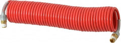 PRO-SOURCE - 3/16" ID, 1/4 Thread, 25' Long, Red Nylon Coiled & Self Storing Hose - 287 Max psi, Male Swivel x Male Swivel - Makers Industrial Supply