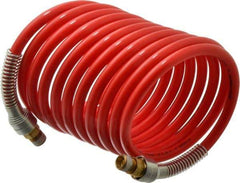 PRO-SOURCE - 5/16" ID, 1/4 Thread, 12' Long, Red Nylon Coiled & Self Storing Hose - 213 Max psi, Male Swivel x Male Swivel - Makers Industrial Supply