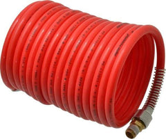 PRO-SOURCE - 5/16" ID, 1/4 Thread, 17' Long, Red Nylon Coiled & Self Storing Hose - 213 Max psi, Male Swivel x Male Swivel - Makers Industrial Supply