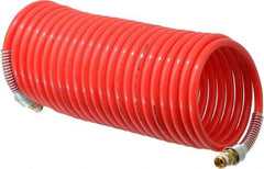 PRO-SOURCE - 5/16" ID, 1/4 Thread, 25' Long, Red Nylon Coiled & Self Storing Hose - 213 Max psi, Male Swivel x Male Swivel - Makers Industrial Supply