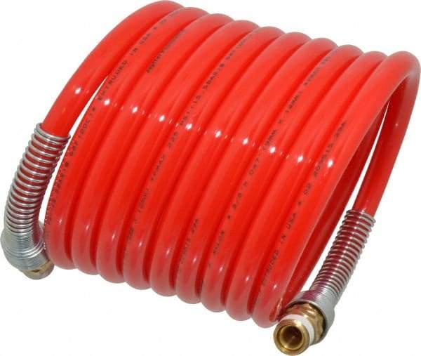 PRO-SOURCE - 3/8" ID, 3/8 Thread, 12' Long, Red Nylon Coiled & Self Storing Hose - 225 Max psi, Male Swivel x Male Swivel - Makers Industrial Supply