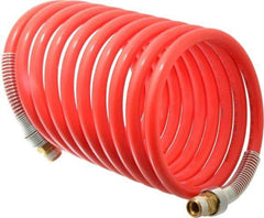 PRO-SOURCE - 1/2" ID, 1/2 Thread, 17' Long, Red Nylon Coiled & Self Storing Hose - 220 Max psi, Male Swivel x Male Swivel - Makers Industrial Supply