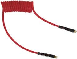 PRO-SOURCE - 5/16" ID, 1/4 Thread, 20' Long, Red Polyurethane Coiled & Self Storing Hose - 120 Max psi, Male Swivel x Male Swivel - Makers Industrial Supply