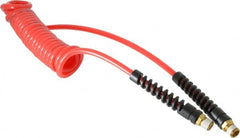 PRO-SOURCE - 3/16" ID, 1/4 Thread, 10' Long, Red Polyurethane Coiled & Self Storing Hose - 147 Max psi, Male Swivel x Male Swivel - Makers Industrial Supply