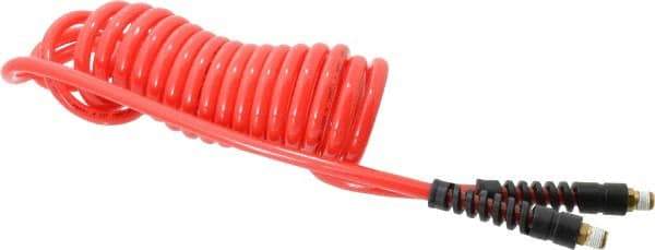 PRO-SOURCE - 5/16" ID, 1/4 Thread, 15' Long, Red Polyurethane Coiled & Self Storing Hose - 120 Max psi, Male Swivel x Male Swivel - Makers Industrial Supply