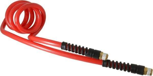 PRO-SOURCE - 3/8" ID, 3/8 Thread, 5' Long, Red Polyurethane Coiled & Self Storing Hose - 133 Max psi, Male Swivel x Male Swivel - Makers Industrial Supply