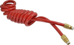 PRO-SOURCE - 1/2" ID, 1/2 Thread, 10' Long, Red Polyurethane Coiled & Self Storing Hose - 120 Max psi, Male Swivel x Male Swivel - Makers Industrial Supply