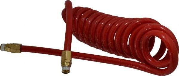 PRO-SOURCE - 1/2" ID, 1/2 Thread, 15' Long, Red Polyurethane Coiled & Self Storing Hose - 120 Max psi, Male Swivel x Male Swivel - Makers Industrial Supply