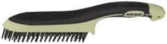 Hyde Tools - 1-1/8 Inch Trim Length Steel Scratch Brush - 6" Brush Length, 11-3/4" OAL, 1-1/8" Trim Length, Plastic with Rubber Overmold Ergonomic Handle - Makers Industrial Supply