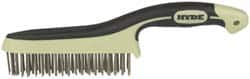 Hyde Tools - 1-1/8 Inch Trim Length Stainless Steel Scratch Brush - 6" Brush Length, 11-3/4" OAL, 1-1/8" Trim Length, Plastic with Rubber Overmold Ergonomic Handle - Makers Industrial Supply
