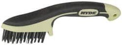 Hyde Tools - 1-1/8 Inch Trim Length Steel Scratch Brush - 3-1/4" Brush Length, 8-3/4" OAL, 1-1/8" Trim Length, Plastic with Rubber Overmold Ergonomic Handle - Makers Industrial Supply