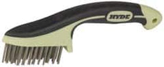 Hyde Tools - 1-1/8 Inch Trim Length Stainless Steel Scratch Brush - 3-1/4" Brush Length, 8-3/4" OAL, 1-1/8" Trim Length, Plastic with Rubber Overmold Ergonomic Handle - Makers Industrial Supply