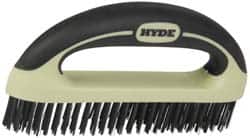 Hyde Tools - 1-1/8 Inch Trim Length Steel Scratch Brush - 8" Brush Length, 8" OAL, 1-1/8" Trim Length, Plastic with Rubber Overmold Ergonomic Handle - Makers Industrial Supply