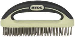 Hyde Tools - 1-1/8 Inch Trim Length Stainless Steel Scratch Brush - 8" Brush Length, 8" OAL, 1-1/8" Trim Length, Plastic with Rubber Overmold Ergonomic Handle - Makers Industrial Supply