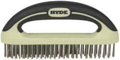 Hyde Tools - 1-1/8 Inch Trim Length Stainless Steel Scratch Brush - 8" Brush Length, 8" OAL, 1-1/8" Trim Length, Plastic with Rubber Overmold Ergonomic Handle - Makers Industrial Supply