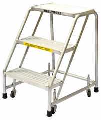 Ballymore - 28-1/2" 3 Step Ladder - Rolling Safety Ladder, 300 Lb Capacity, 28-1/2" Platform Height, 20" Base Width x 25" Base Depth, Solid Ribbed Tread - Makers Industrial Supply