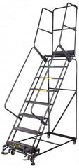 Ballymore - 145" 10 Step Ladder - Rolling Safety Ladder, 450 Lb Capacity, 100" Platform Height, 34" Base Width x 74" Base Depth, Grip Strut - Makers Industrial Supply