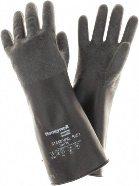 North - Size XL (10), 14" Long, 14 mil Thick, Butyl Chemical Resistant Gloves - Rough Finish, Rolled Cuff, Black, FDA Approved - Makers Industrial Supply