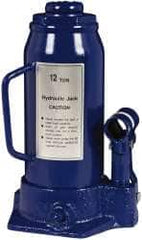 Value Collection - 12 Ton Capacity Side Pump Bottle Jack - 9-1/2" to 18-5/8" High, 6" Piston Stroke, 3-1/8" Screw Length, 1-3/16" Screw Diam, 1.73" Plunger Diam, 5-1/4" Long x 5-1/8" Wide Base - Makers Industrial Supply