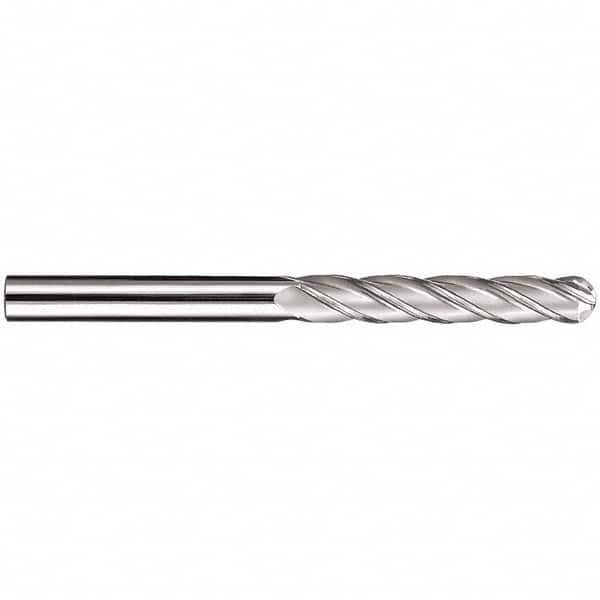 SGS - 5/16" Diam, 1-5/8" LOC, 4 Flute Solid Carbide Ball End Mill - TiN Finish, Single End, 4" OAL, 5/16" Shank Diam, Spiral Flute - Makers Industrial Supply