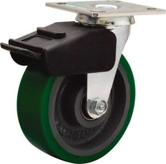 Hamilton - 6" Diam x 2" Wide x 7-1/2" OAH Top Plate Mount Swivel Caster - Polyurethane Mold onto Cast Iron Center, 850 Lb Capacity, Precision Ball Bearing, 4 x 4-1/2" Plate - Makers Industrial Supply