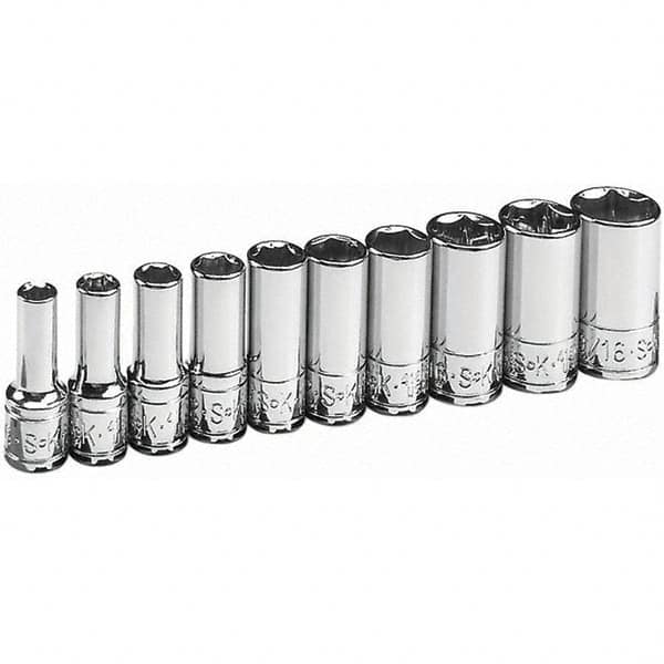 SK - 1/4" Drive Semi-Deep Socket Set - 3/16 to 9/16", Inch Measurement Standard - Makers Industrial Supply